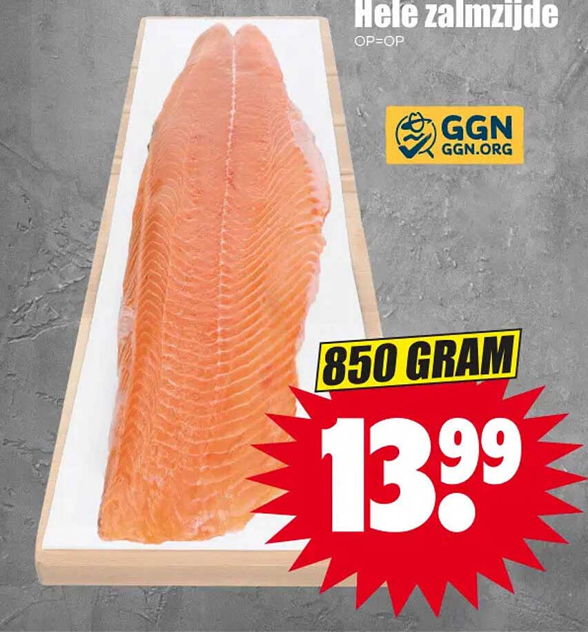 Hele zalmzijde OP=OP 850 GRAM