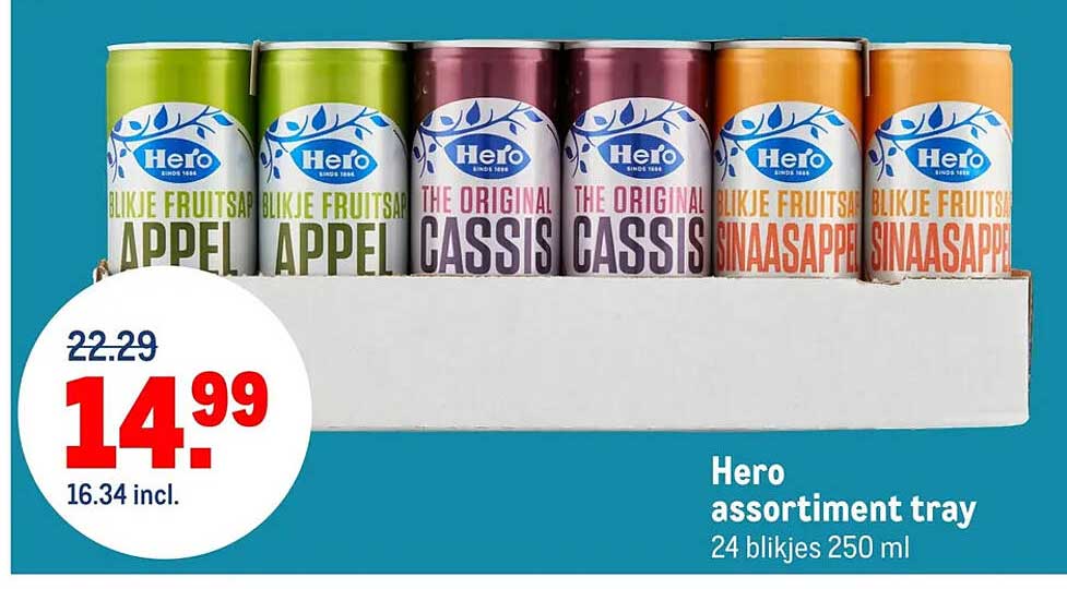 Hero assortiment tray 24 blikjes 250 ml