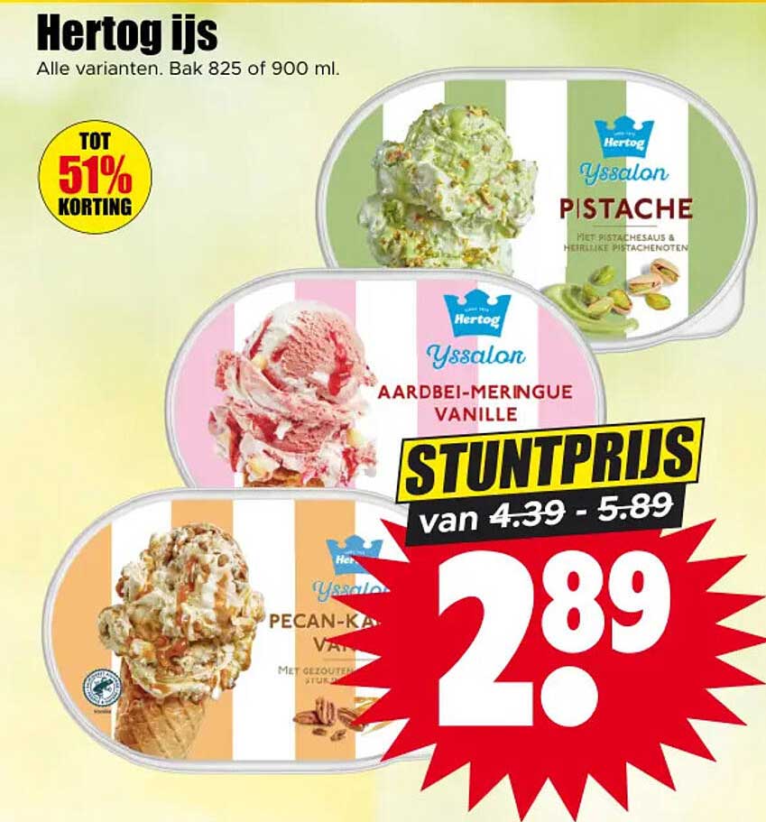 Hertog IJs Alle varianten. Bak 825 of 900 ml. STUNTPRIJS