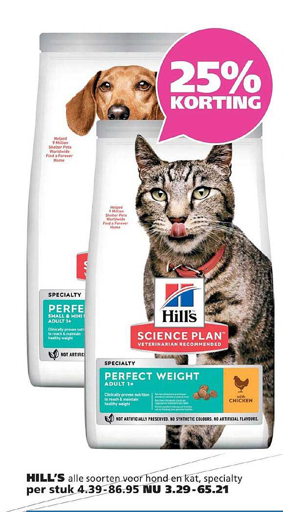Hill’s alle soorten voor hond en kat, specialty 25% korting