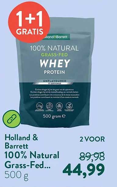 Holland & Barrett 100% Natural Grass-Fed Whey Protein 500 g 1+1 GRATIS