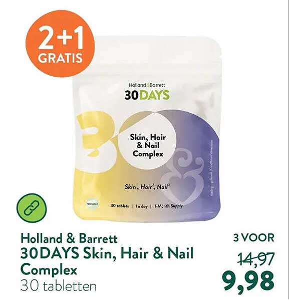 Holland & Barrett 30DAYS Skin, Hair & Nail Complex 30 tabletten 2+1 GRATIS