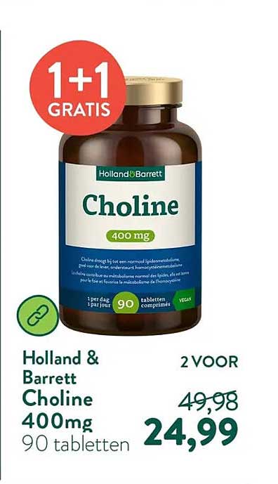 Holland & Barrett Choline 400mg 90 tabletten 1+1 GRATIS