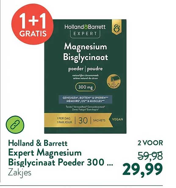 Holland & Barrett Expert Magnesium Bisglycinaat Poeder 300 ... Zakjes 1+1 GRATIS