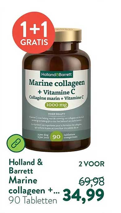 Holland & Barrett Marine collageen + Vitamine C 90 Tabletten 1+1 GRATIS