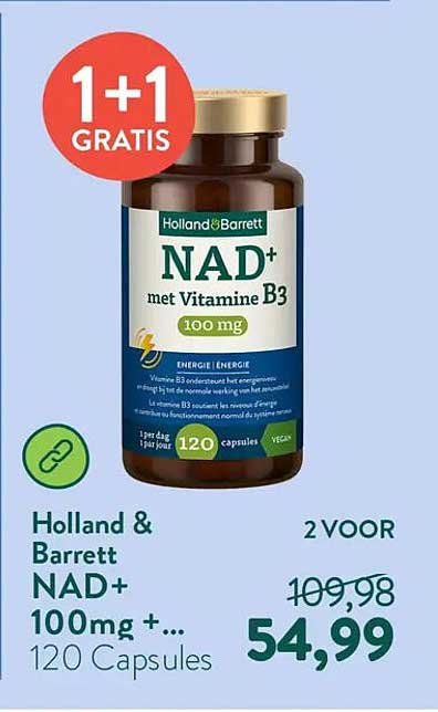 Holland & Barrett NAD+ 100mg +... 120 Capsules 1+1 GRATIS