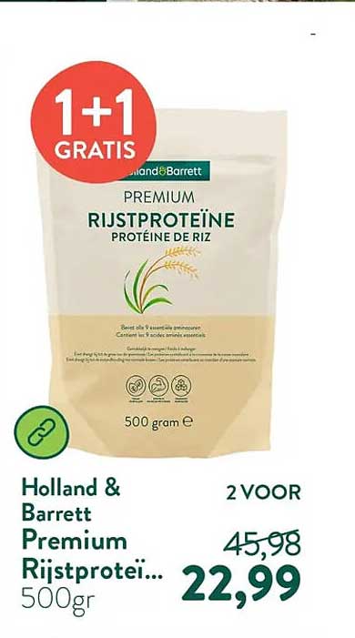Holland & Barrett Premium Rijstproteïne 500gr 1+1 GRATIS