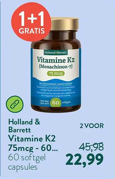 Holland & Barrett Vitamine K2 75mcg - 60... 1+1 GRATIS