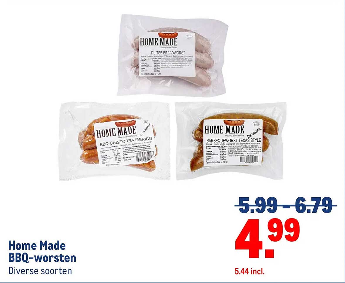 Home Made BBQ-worsten Diverse soorten