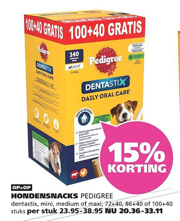 HONDENSNACKS PEDIGREE dentastix, mini, medium of maxi, 72+40, 86+40 of 100+40 stuks 15% korting