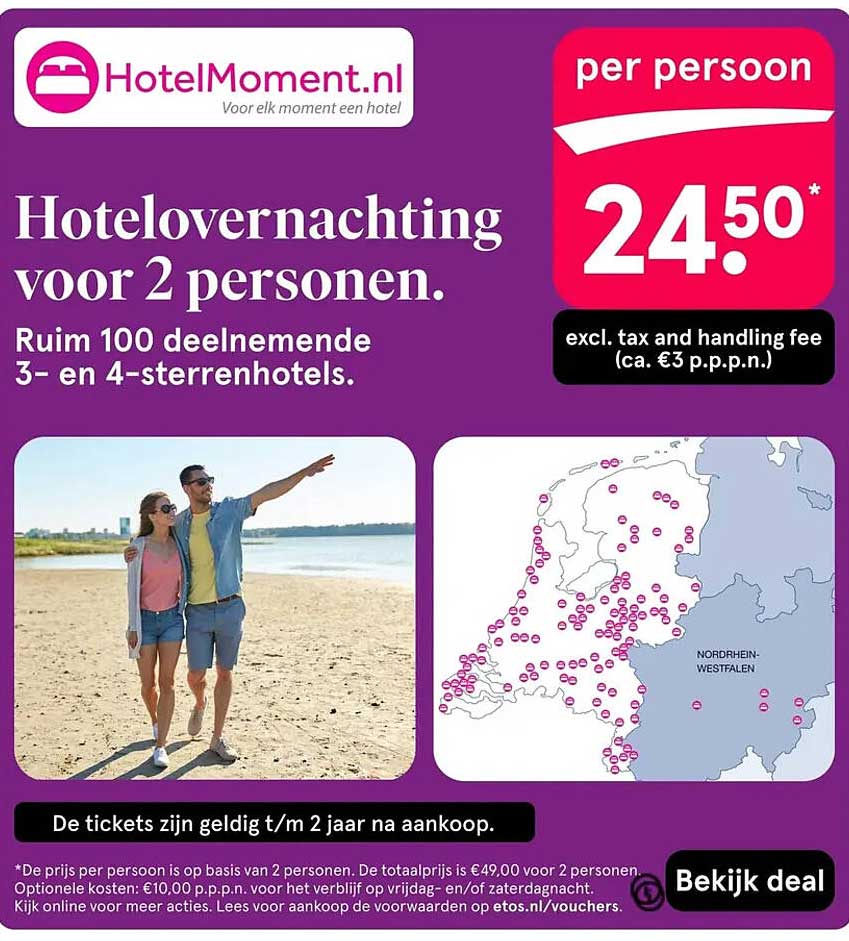 Hotelovernachting voor 2 personen.