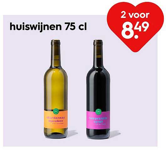 huiswijnen 75 cl 2 voor 8.49
