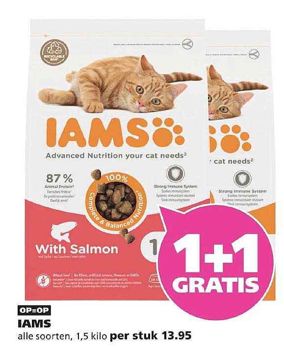IAMS alle soorten, 1,5 kilo 1+1 gratis