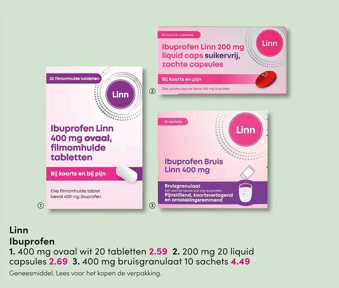 Ibuprofen Linn 400 mg ovaal wit 20 tabletten