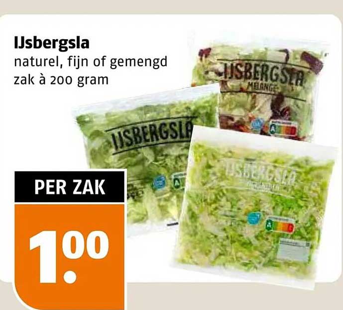 IJsbergsla naturel, fijn of gemengd zak à 200 gram