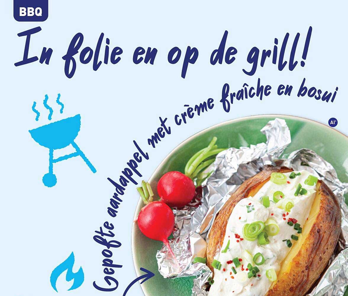 In folie en op de grill! Gepofte aardappel met crème fraîche en bosui
