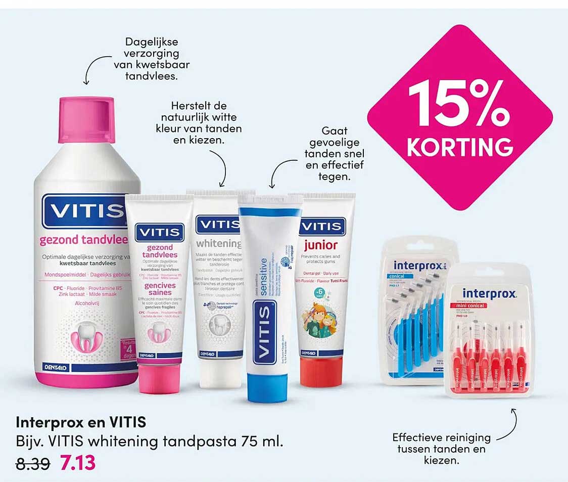 Interprox en VITIS Bijv. VITIS whitening tandpasta 75 ml. 15% korting