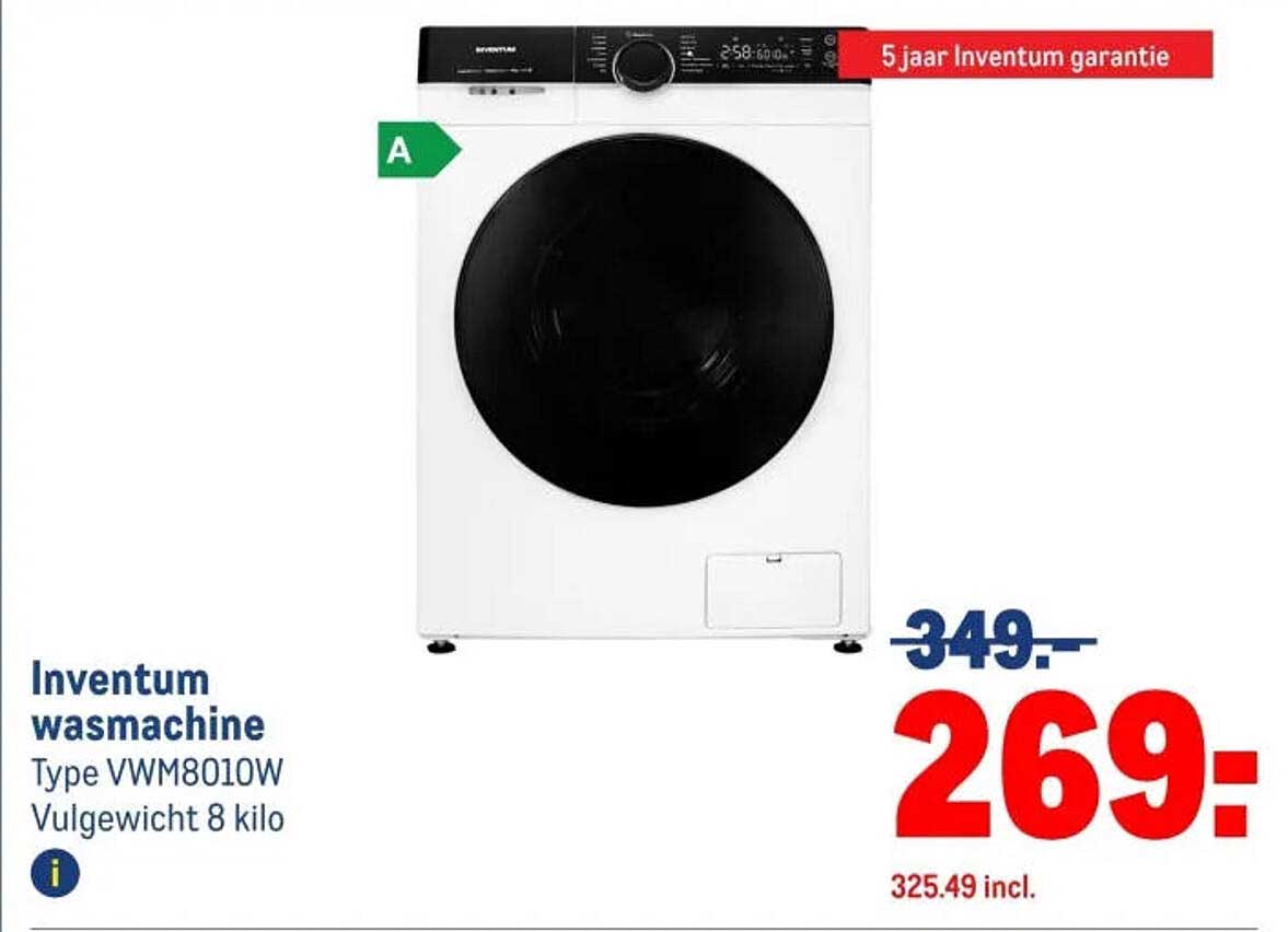 Inventum wasmachine Type VWM8010W Volgewicht 8 kilo
