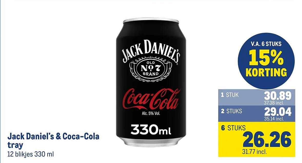 Jack Daniel's & Coca-Cola tray 12 blikjes 330 ml V.A. 6 STUKS 15% KORTING