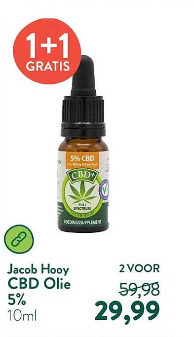 Jacob Hooy CBD Olie 5% 10ml 1+1 GRATIS