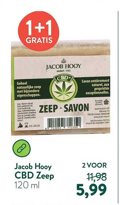 Jacob Hooy CBD Zeep 120 ml 1+1 GRATIS