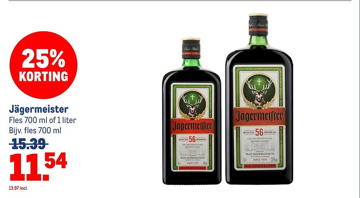Jägermeister Fles 700 ml of 1 liter