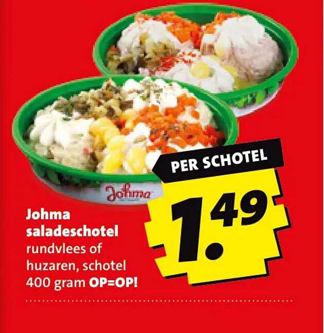 Johma saladeschotel rundvlees of huzaren, schotel 400 gram OP=OP! PER SCHOTEL