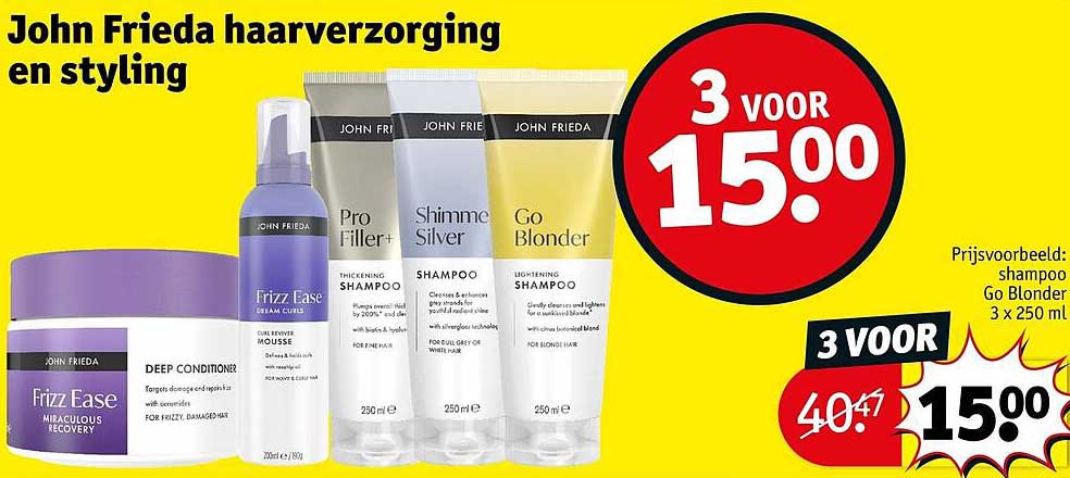 John Frieda haarverzorging en styling 3 voor 15.00