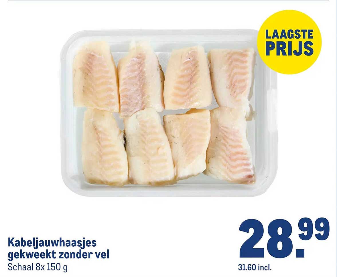 Kabeljauwhaasjes gekweekt zonder vel
