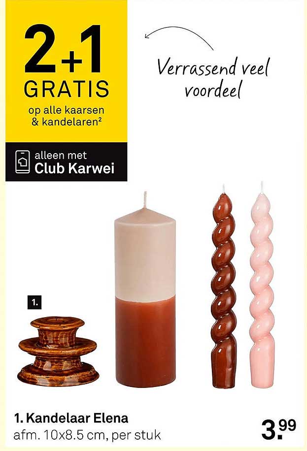 Kandelaar Elena 2+1 GRATIS op alle kaarsen & kandelaars