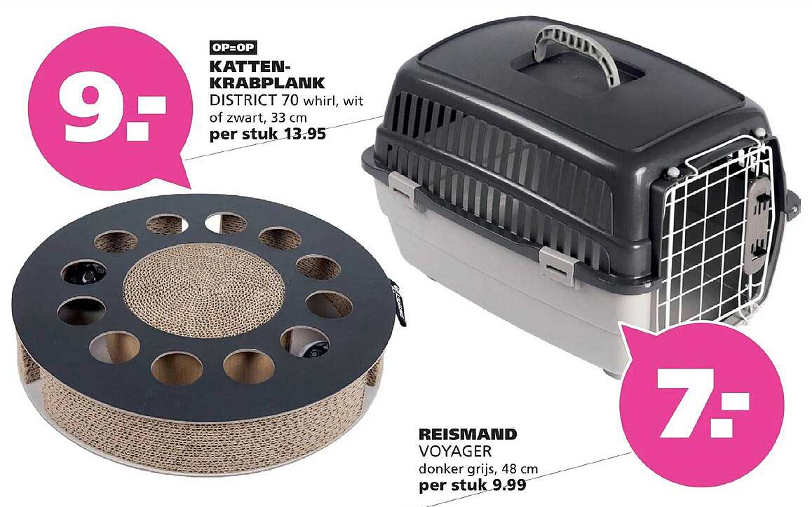 KATTEN-KRABPLANK DISTRICT 70 whirl, wit of zwart, 33 cm