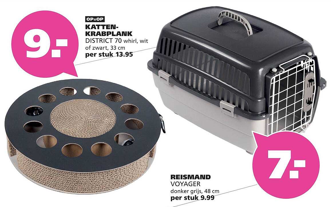 KATTEN-KRABPLANK DISTRICT 70 whirl, wit of zwart, 33 cm