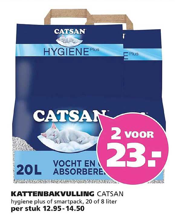 KATTENBAKVULLING CATSAN hygiene plus softpack, 20 of 8 liter 2 voor 23,-