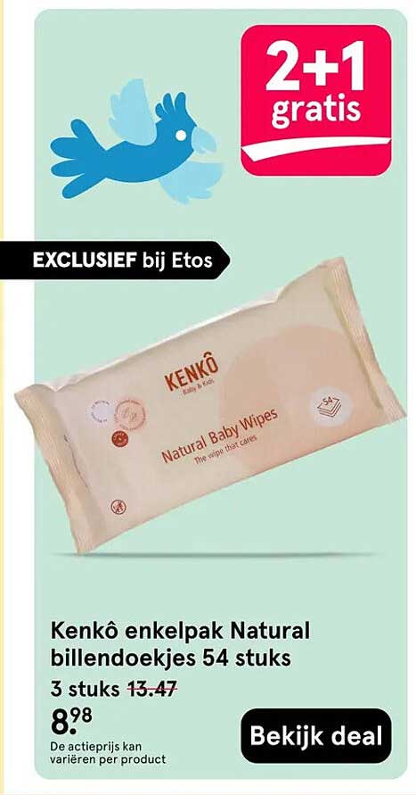 Kenko enkelpak Natural billendoekjes 54 stuks 2+1 gratis