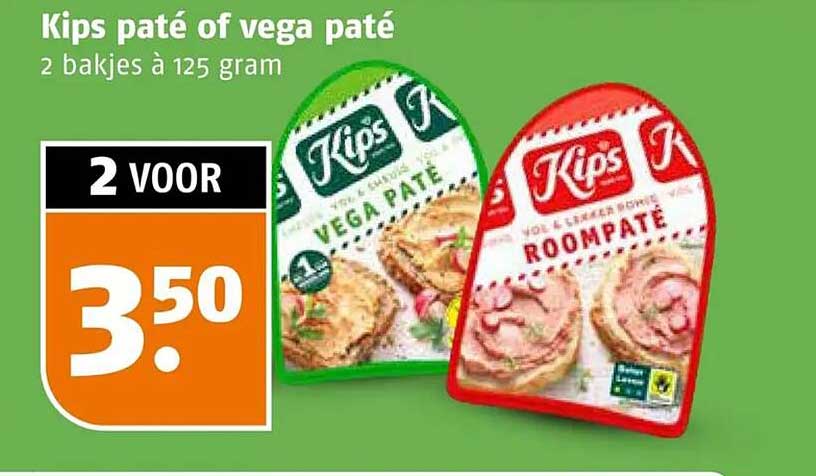 Kips paté of vega paté 2 bakjes à 125 gram 2 voor