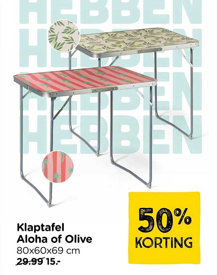 Klaptafel Aloha of Olive 80x60x69 cm 50% korting