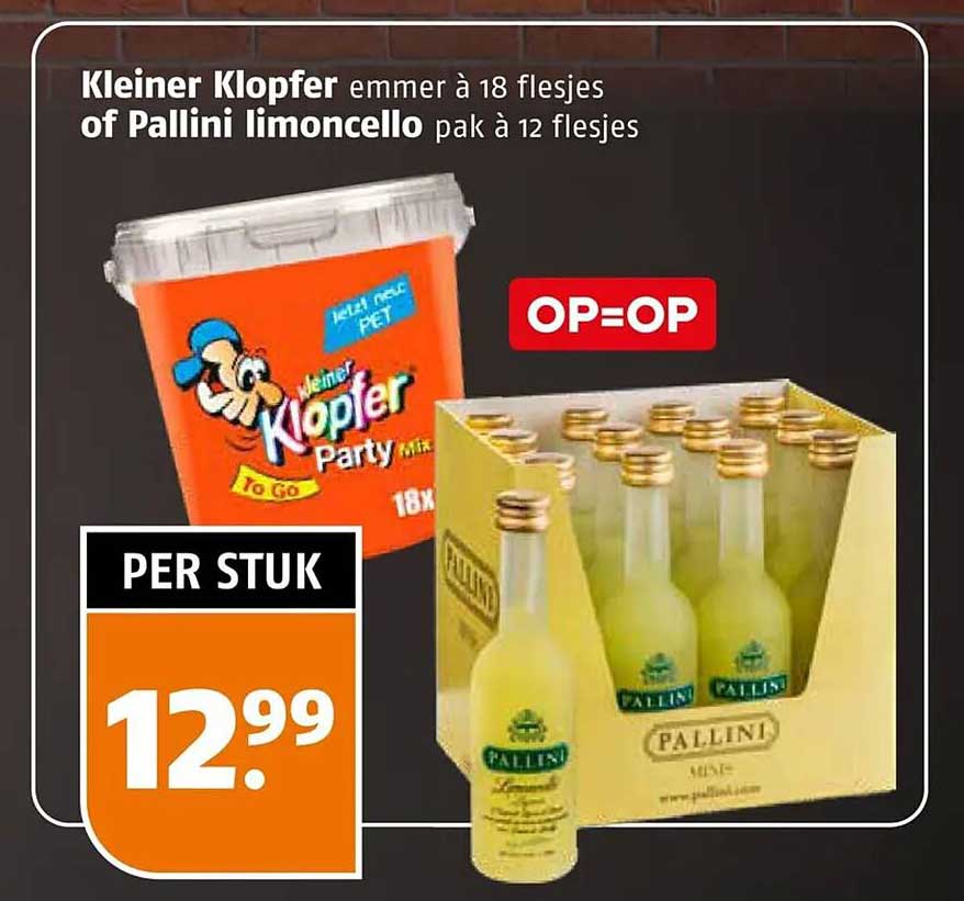 Kleiner Klopfer emmer à 18 flesjes of Pallini limoncello pak à 12 flesjes OP=OP