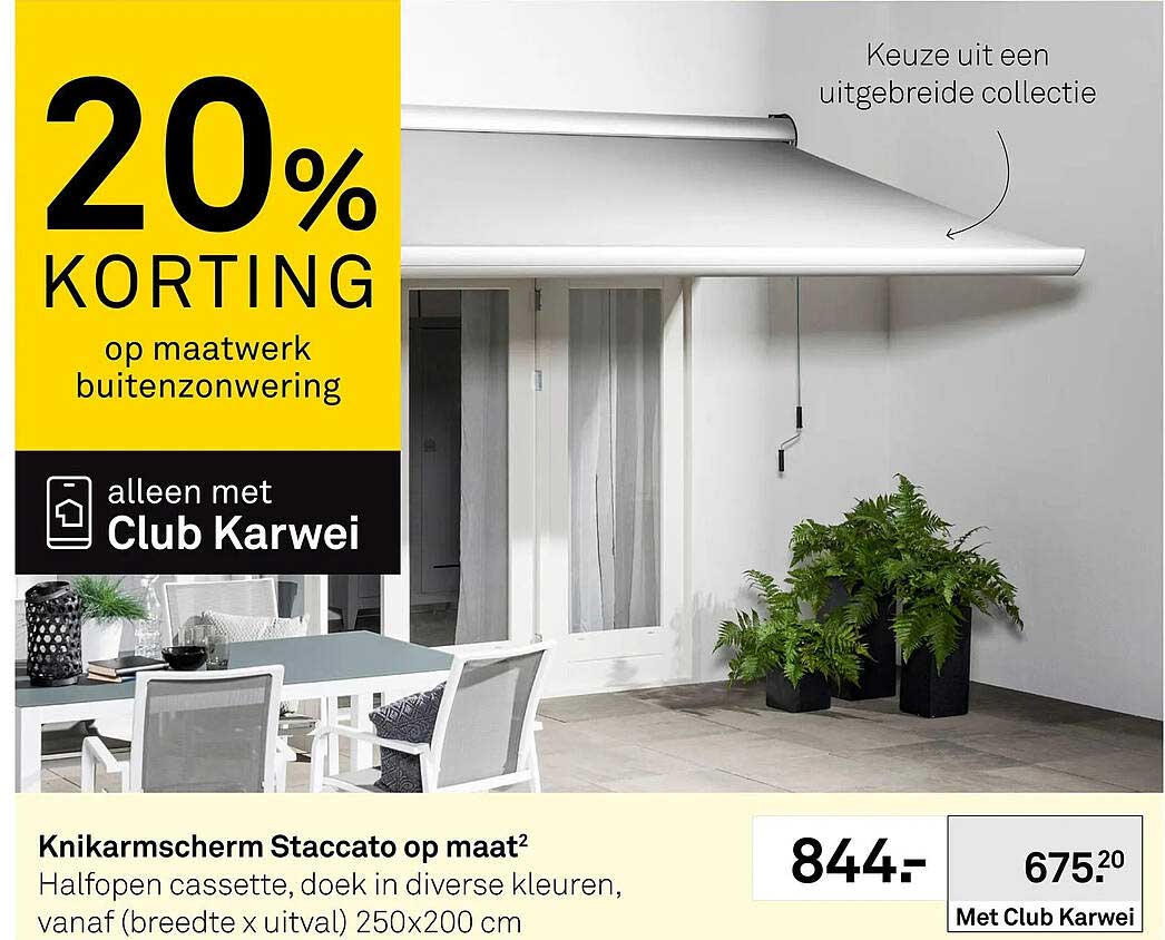 Knikarmscherm Staccato op maat 20% korting op maatwerk buitenzonwering