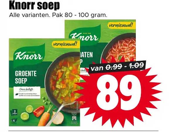Knorr soep Alle varianten. Pak 80 - 100 gram.