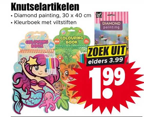 Knutselartikelen - Diamond painting, 30 x 40 cm - Kleurboek met viltstiften ZOEK UIT elders 3.99