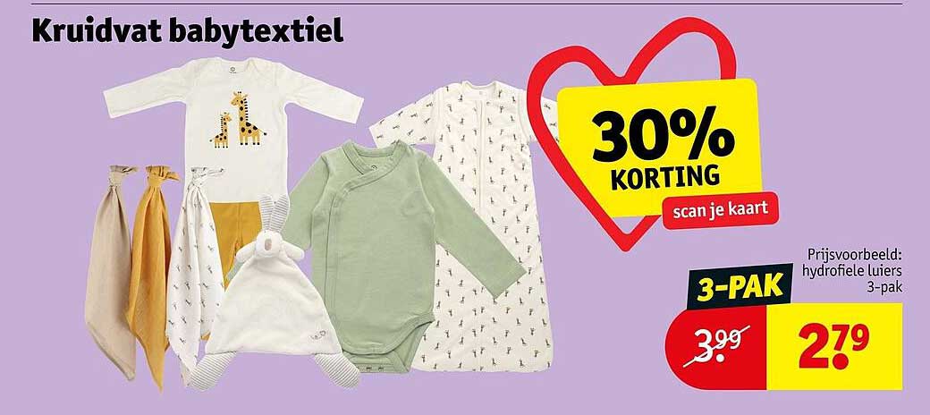 Kruidvat babytextiel 30% korting scan je kaart