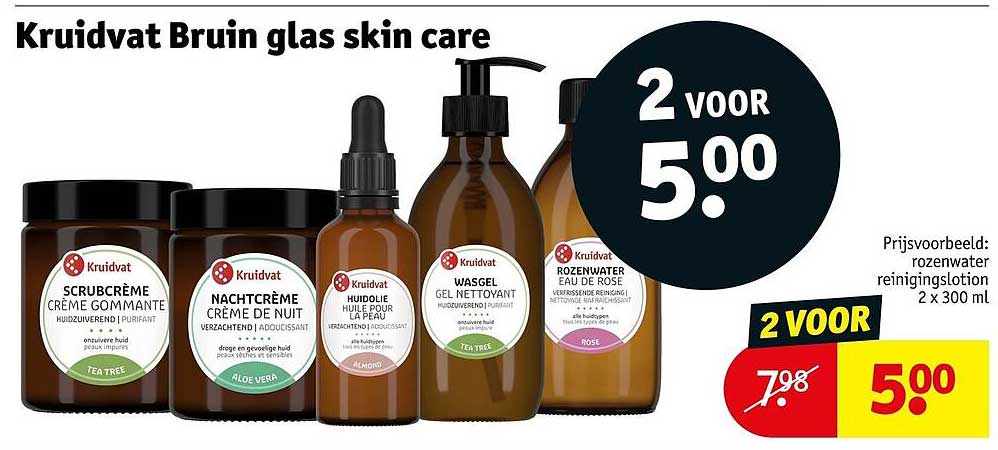 Kruidvat Bruin glas skin care 2 VOOR 5.00