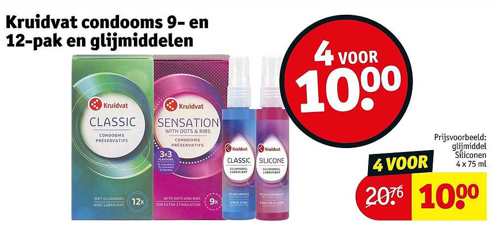 Kruidvat condooms 9- en 12-pak en glijmiddelen 4 voor 10.00