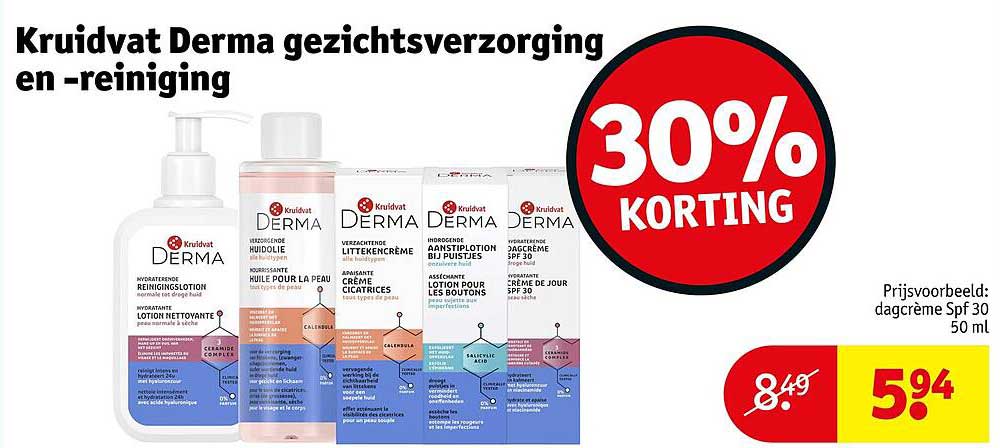 Kruidvat Derma gezichtsverzorging en -reiniging 30% KORTING