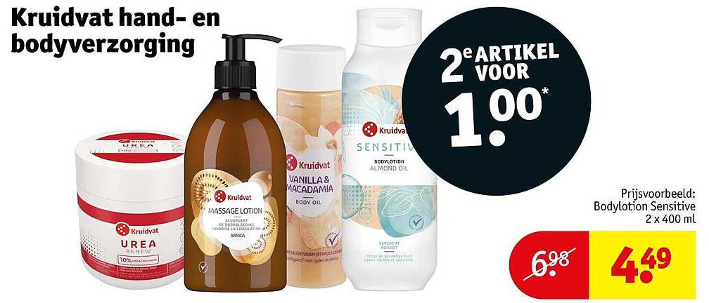 Kruidvat hand- en bodyverzorging 2e artikel voor 1.00