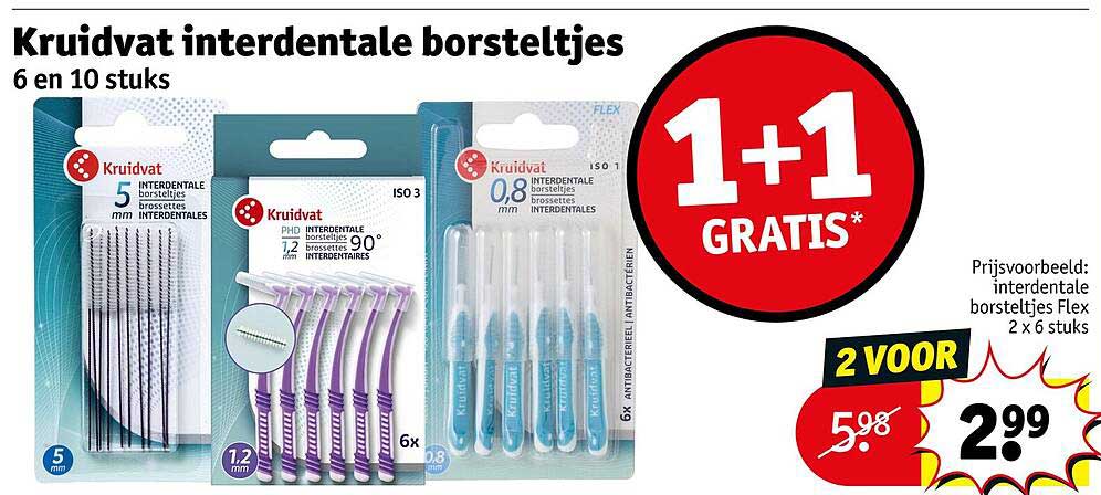 Kruidvat interdentale borsteltjes 6 en 10 stuks 1+1 GRATIS