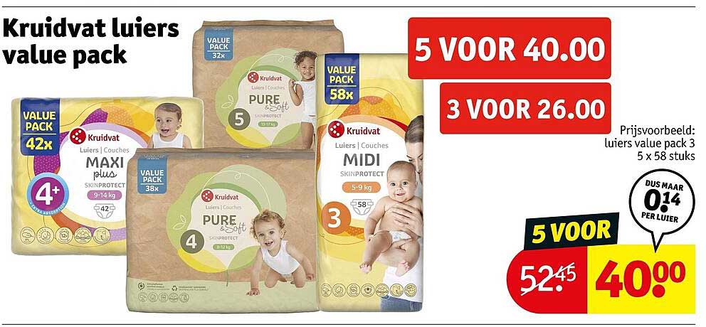 Kruidvat luiers value pack 5 voor 40.00 3 voor 26.00