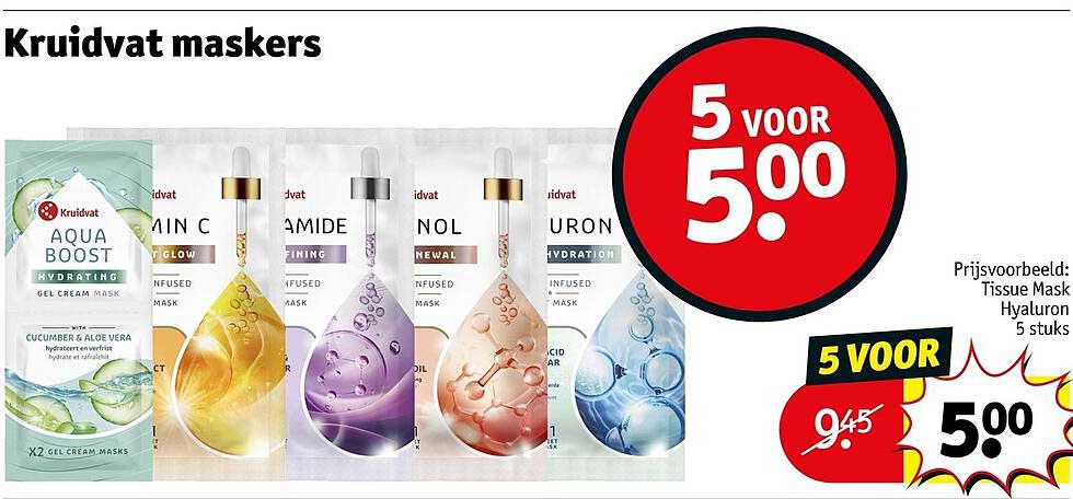 Kruidvat maskers 5 voor 5.00