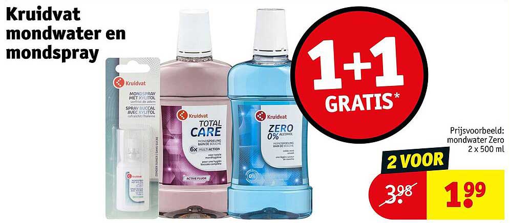 Kruidvat mondwater en mondspray 1+1 GRATIS*