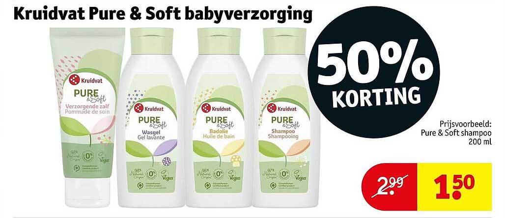 Kruidvat Pure & Soft babyverzorging 50% korting